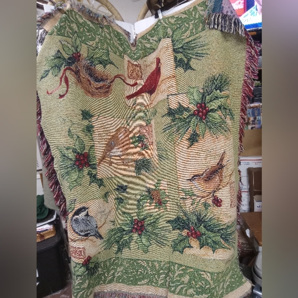 Manual Weavers  Susan WInget Holiday Birds Afghan Blanket Throw Tapestry 57x63